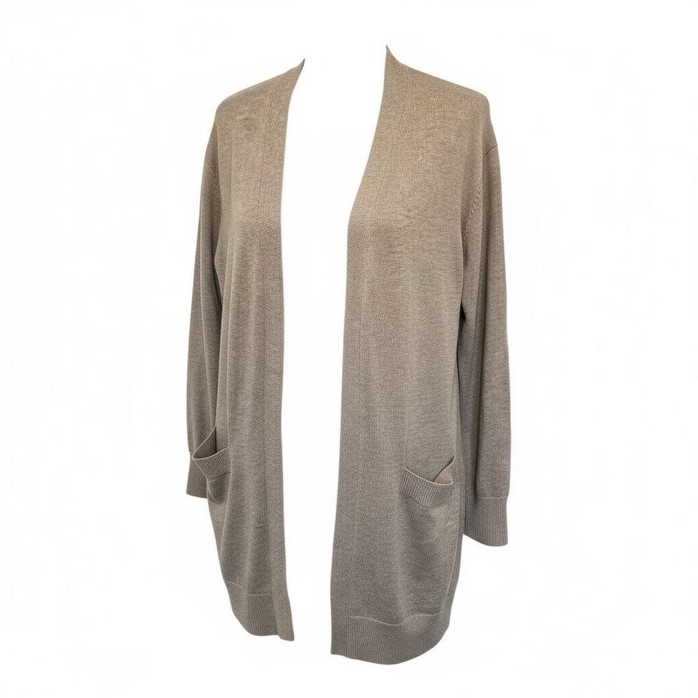 CASHMERE Blend Cardigan Long Sleeve Tan Size M Lightweight Soft Beige - Picture 2 of 6